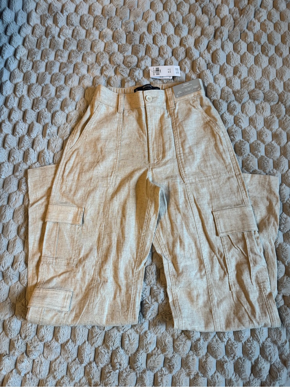 Hollister Beige Linen-Blend Cargo Pants